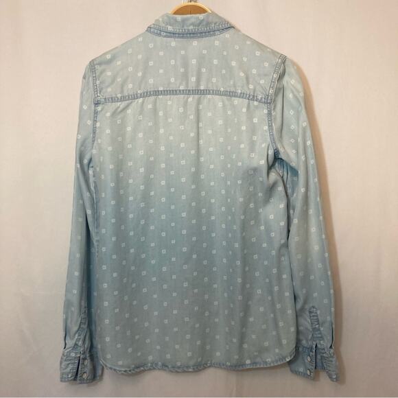 Halogen Tencel Lyocell Soft Denim Button Up Double Breasted Pockets Shirt Top - Picture 8 of 8